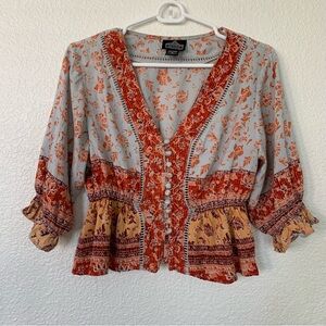 Angie Multicolor Floral Peasant Blouse Size S 1/4 Sleeves
